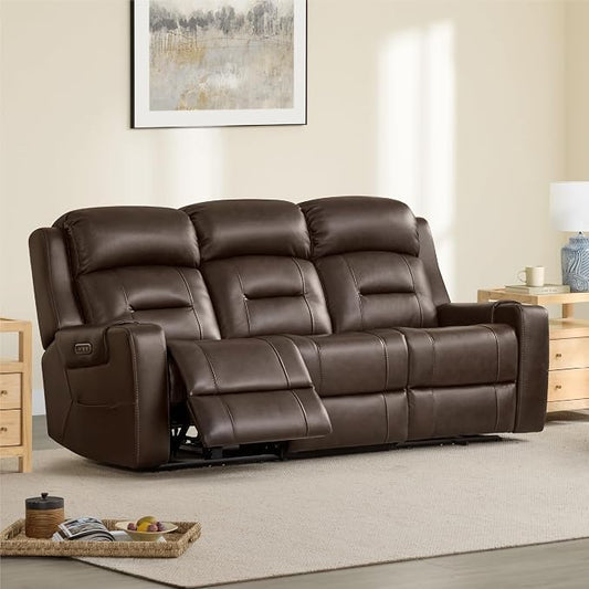 Watson & Whitely Genuine Leather Power Loveseat and Recliner Sofa Set, Lay Flat Reclining Couch with Console, Power Headrest, USB & Wireless Charging, Cup Holders for Living Room, Dark Brown