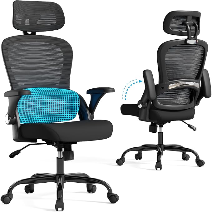 TRALT Office Chair - Ergonomic Office Chair with Back Support, Computer Chair - Home Office Desk Chair, 330 lbs Wide Seat Big and Tall Office Chairs with Headrest, Comfy Desk Chairs (Black)