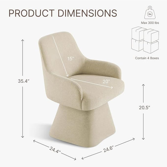 KISLOT Swivel Dining Chairs Set of 4, Mid Century Modern Chairs Fabric Upholstered Armchair with Armrest & Ergonomic Backrest for Dining Room, Kitchen, Bedroom, Living Room, Sand, 4 Boxs