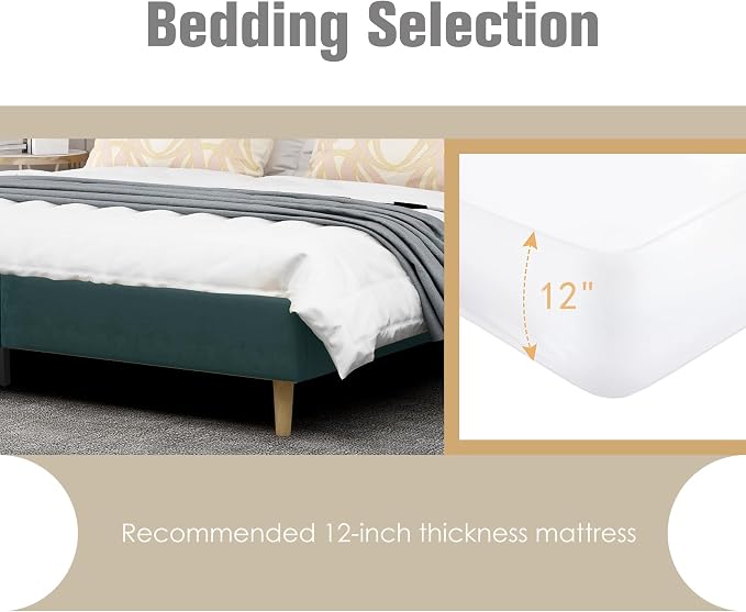 AGARTT Upholstered Platform Bed Frame Full Size with Headboard and Footboard/Wooden Slats Support/No Box Spring Needed/Easy Assembly,Ink Green Velvet