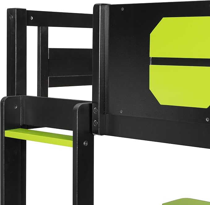 Merax Wooden Full Over Full Bunk Bed with 2 Side Desks, USB Desktop Ports and Pegboard Organizer, Gaming Bunk Bed for Gamer, Kids or Teens, No Box Spring Needed, Green