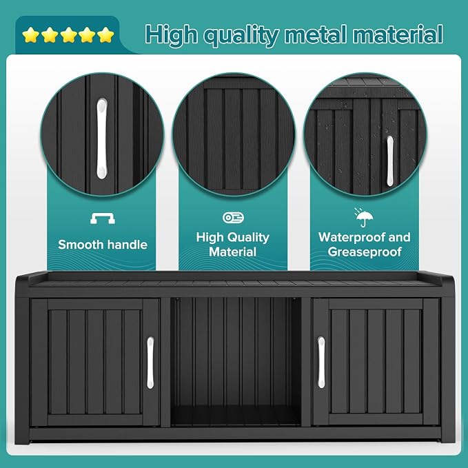 ROJIK Shoe Cabinet Waterproof UV-Resistant,Storage Bench Indoor Outdoor with Adjustable Shelves,for Entryway Bedroom,Hallway,Living Room(2 Door,Black)