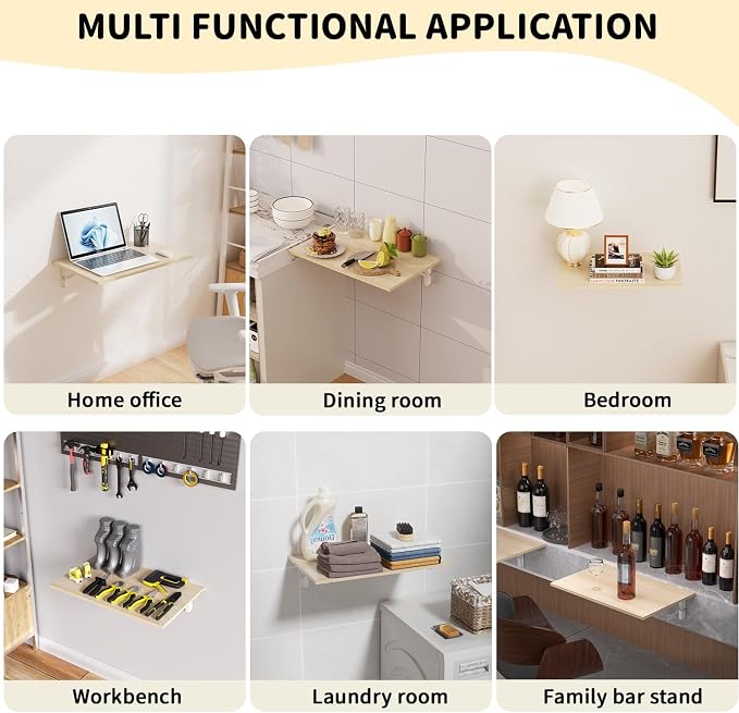 GOYLSER Laundry Room Wall Mounted Folding Table, Kitchen Restaurant Home Bar Work Table, Waterproof Easy to Install and Clean