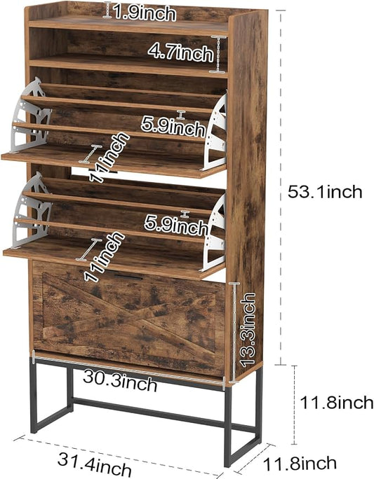 Shoe Storage Cabinet for Entryway, 3 Layers Shoe Cabinet with 3 Flip Drawers, Metal Legs Shoe Organizer Cabinet, Adjustable Shoe Rack Cabinet for Entryway