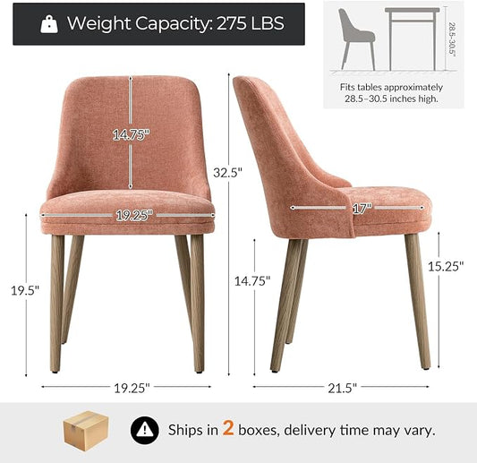 Upholstered Dining Chairs Set of 4, Fabric Dining Room Chairs with Curved Backrest, Solid Wood Legs, Modern Kitchen Chairs for Dining Room Living Room, Coral