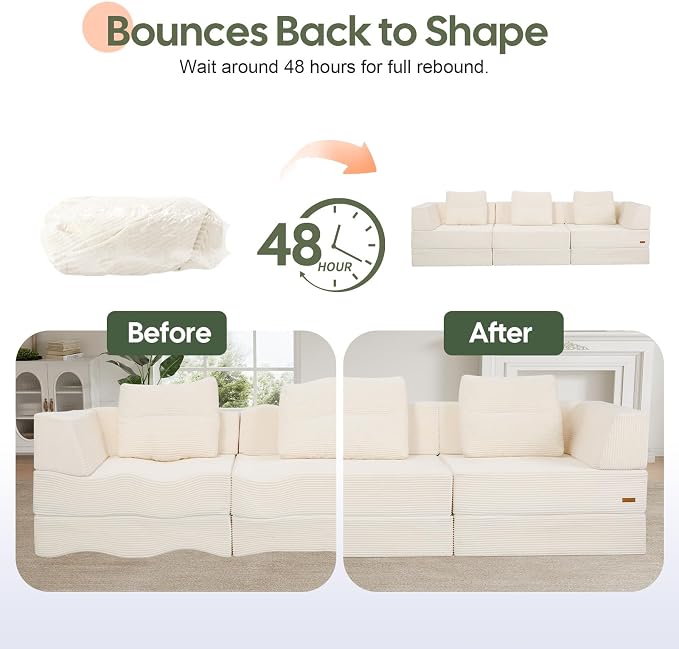 COMAX Futon Sofa Bed, Convertible Sofa Bed, Folding Boneless Couches | Boneless Couch for living room, Fold Out Small Foldable Loveseat Floor Sleeper Mattress Lounge Space‑Saving, 3 Seater 106"