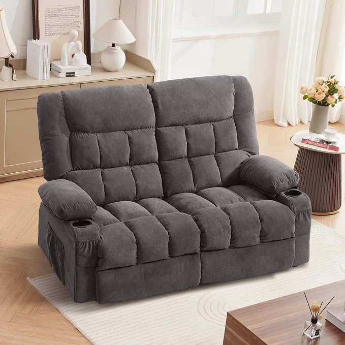 MAHOMICO Recliner Loveseat with Cup Holders for Living Room Love Seat Manual Oversized Recliner with Ergonomic, Side Pocket for Adult