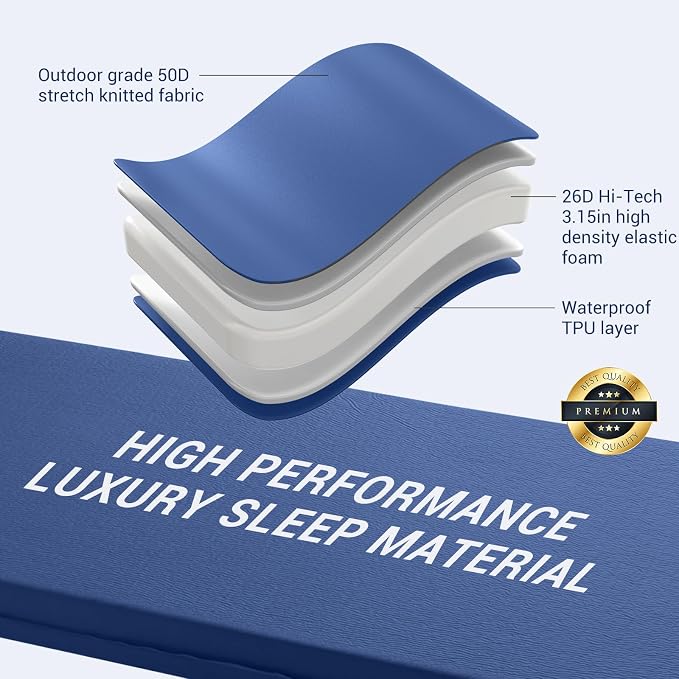 Elegear CumbreX™ Self Inflating Sleeping Pad, 3.15" Ultra-Thick Memory Foam Camping Pad with Pillow Fast Inflating in 20s Insulated Camping Mattress Pad 4-Season Camp Sleeping Mat for Camp/Travel/Tent