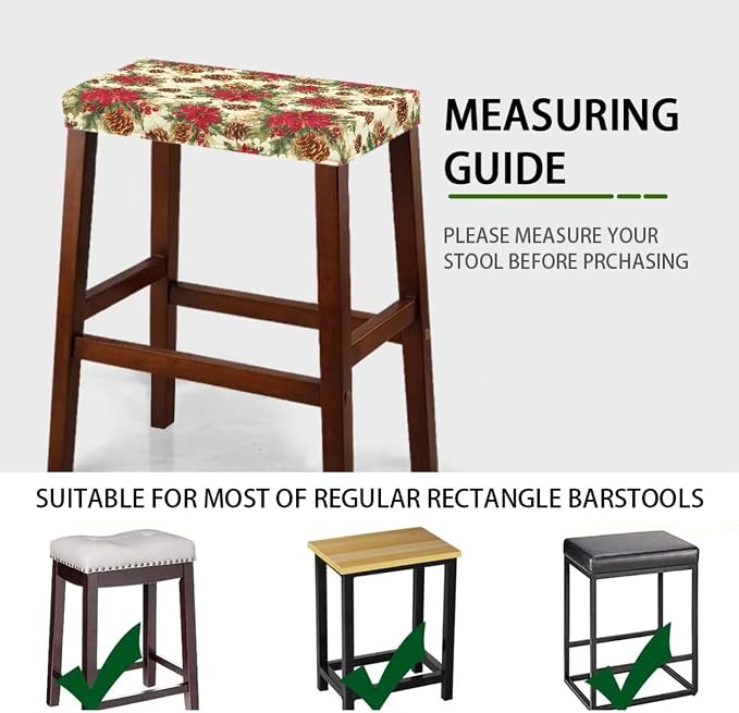 Christmas Flowers Bar Stool Seat Covers Holiday Festive Rectangle Bar Stool Cover 2 Pack Washable Removable Counter Stool Chair Covers for Kitchen Pub Dining Room