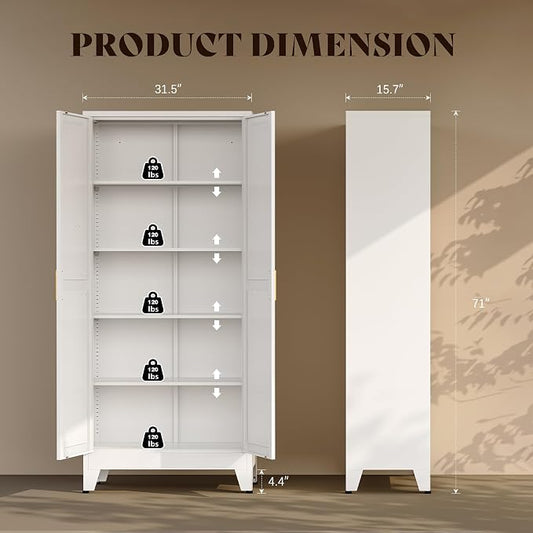 71" H White Pantry Cabinet,Metal Storage Cabinets with Doors and Shelves,Tall Food Kitchen Cabinets,Farmhouse Kitchen Cabinet,Freestanding Cabinet