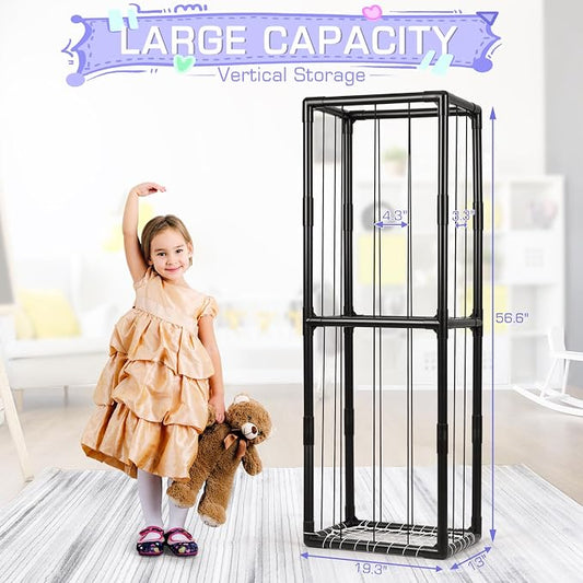 Stuffed Animal Storage Zoo Holder Space Save, PVC Stuffed Animal Organizer | Vertical Plush Toy Organizer with Elastic Band and Net, Large Capacity Stuffy Storage for Playroom Bedroom Nursery