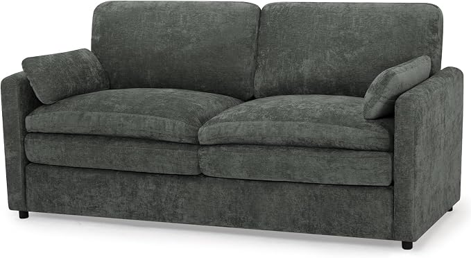 69” Chenille Love seat Sofa w/Arm Pillows, Upholstered 2 Seater Sofa w/Comfortable Back Cushions, Modern 2 Seats Couch w/High-Density Foam for Living Room, Apartment, Office, Grey