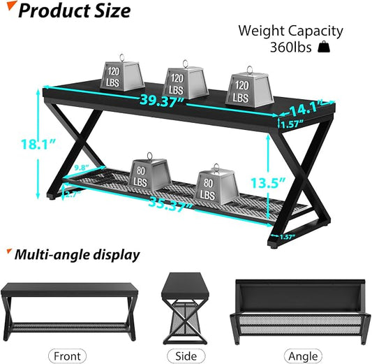 LVB Black Entryway Bench with Storage, Indoor Shoe Bench with Seating for Hallway, Accent Storage Bench for Living Room Bedroom, Simple Small Shoe Rack Benchs for Foyer Entrance, Black Oak, 39 inch
