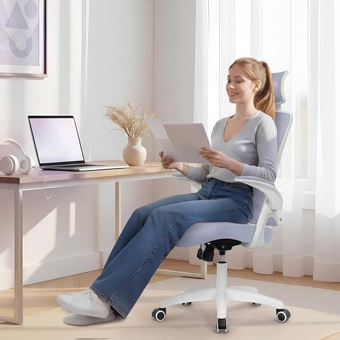 NEO CHAIR Office Desk Chair Gaming Computer High Back Support Mesh Comfy Seat with Adjustable Ergonomic Headrest Lumbar Rolling Flip-up Armrests and Wheels (Purple)
