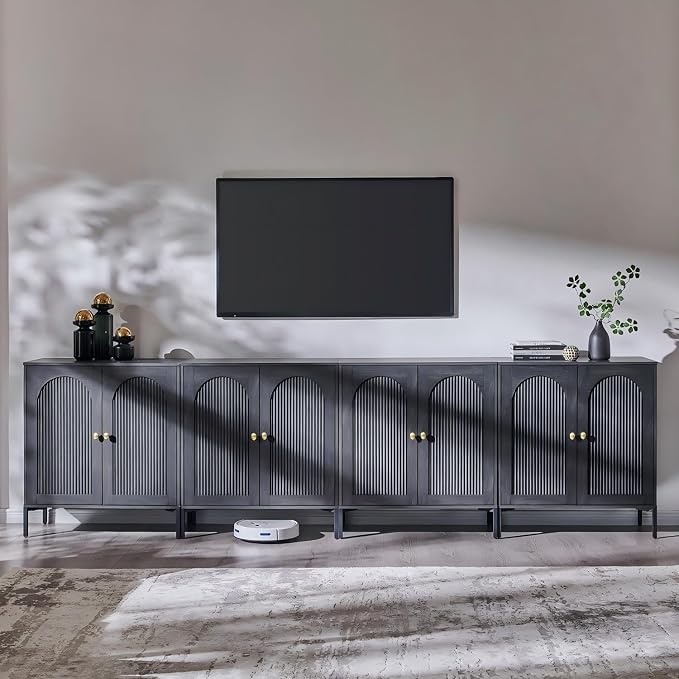IFGET Modern Buffet Cabinet with Storage, 123.5" W Fluted Arched Sideboard Cabinet w/Adjustable Shelves, Wooden Modular Coffee Bar for Dining Room, Kitchen, Living Room, Entryway, Dark Grey