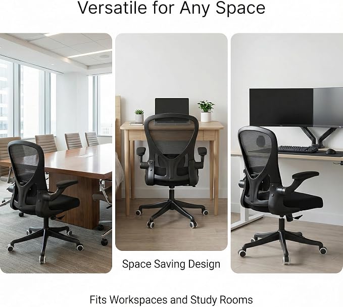 Monhey Office Chair Ergonomic Desk Chair with Lumbar Support&Headrest&Flip-up Arms Height Adjustable Rocking Swivel High Back Computer Chair Warm Taupe Mesh Study Chair (09black)