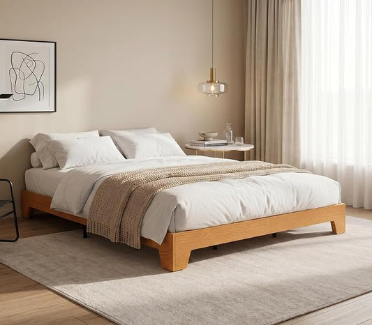 IDEALHOUSE King Size Platform Bed Frame,Boho Wood Bed with Noise-Free Slats,No Box Spring Needed,Nature Bedroom Furniture,Sturdy Wooden Bed Foundation,Easy Assembly