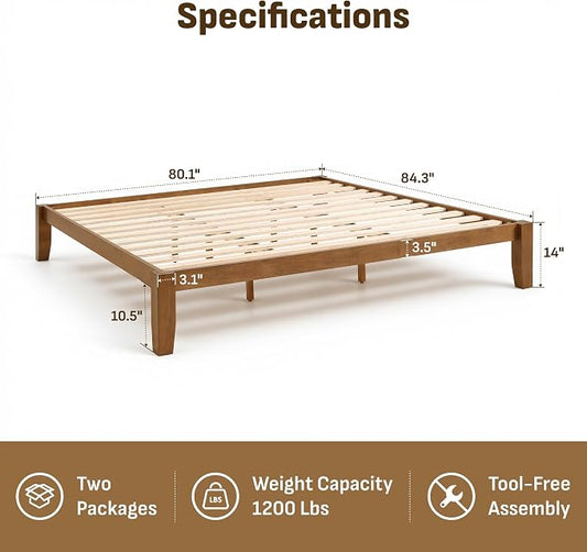 Softa Mikor King Japanese Joinery Bed Frame, Solid Rubberwood, 1500 Lbs Heavy Duty Slats Support, SGS Certified, 15Min No-Tool Setup, Under-Bed Storage, No Box Spring Needed, Noise-Free