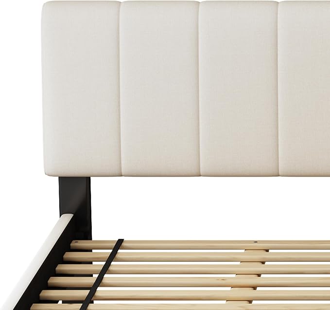 Queen Size Upholstered Platform Bed with Pull-Out Trundle Bed | Twin Size Trundle, LED Lighting Controlled by APP, USB+Type-C Charging Ports, Chenille Upholstered Bed Frame,Beige