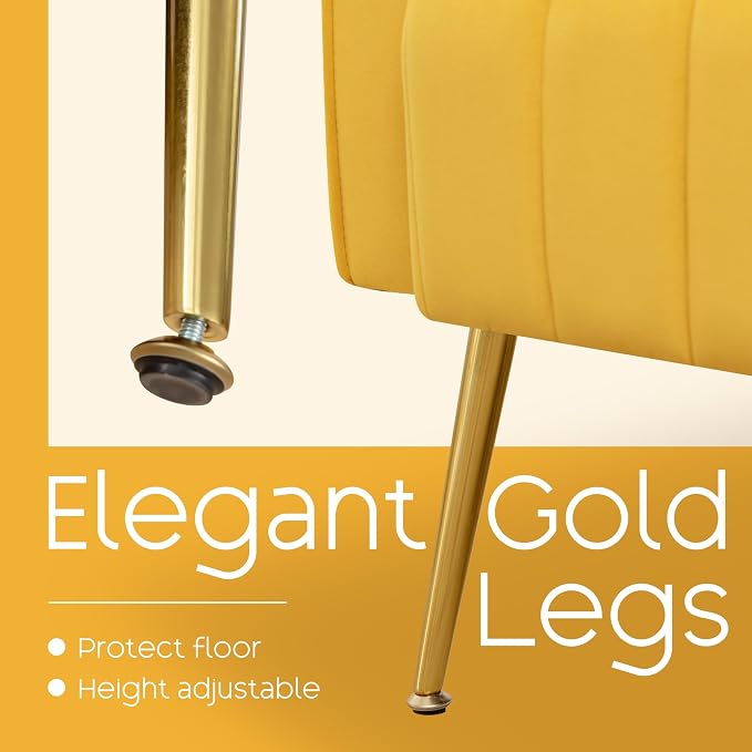 Modern Accent Chairs Set of 2, Comfy Wingback Armchair with Pillow Upholstered Sofa Chair Reading Chair for Bedroom, Living Room, Small Spaces Yellow Velvet