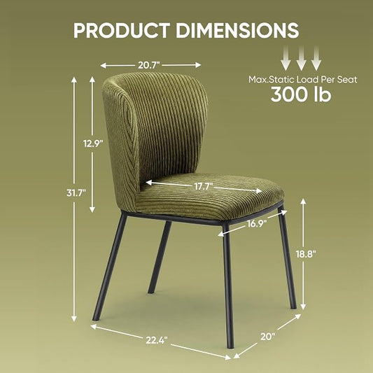 SIMTONAL Modern Dining Chairs Set of 4, Dining Chairs, Corduroy Fabric, Thickened Cushion, Easy to Clean & Assemble, for Dining Room/Living Room/Office, Green