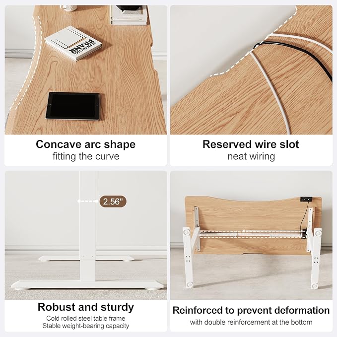 Solid Wood Electric Standing Desk 55"x23.6"Home Office Desk,Adjustable Workbench with 3 Stages Single Motor, Computer Workstation with T-Shaped Metal Bracket,Natural Standing Desk for Gaming(1 Box)