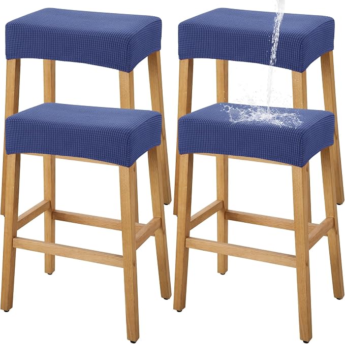 YISUN Stool Covers Rectangle - 4 Pack Stretch Waterproof Saddle Seat Cover Counter Bar Stools Bar Chairs Covers Kitchen Island Chairs Cushion Protector (4, Navy Blue)