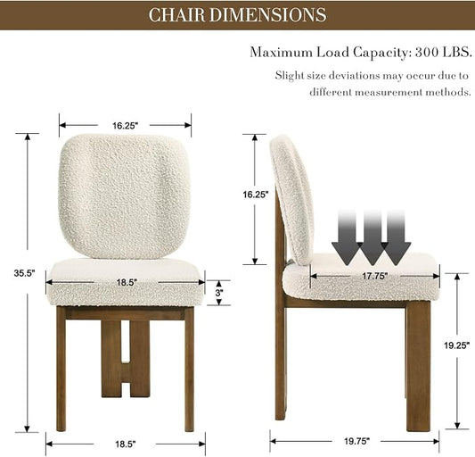 CIMOTA Modern Boucle Dining Chairs Set of 4, Upholstered Armless Side Chairs with Ergonomic Curved Back/Walnut Wood Legs, Mid-Century Accent Chairs for Kitchen or Dining Room, Beige