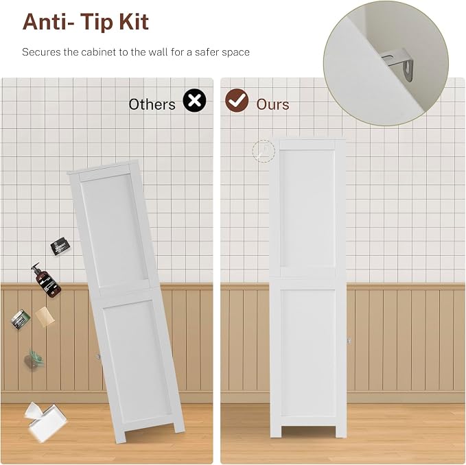 Iwell Tall Bathroom Cabinet, Storage Cabinet with Adjustable Shelves, Bathroom Storage Cabinet for Living Room, Dining Room, Entryway, White