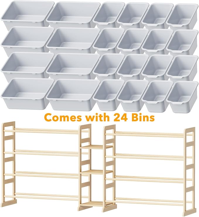 SpaceAid Large Toy Storage Organizer with 24 Bins and 3 Shelves, Toy Organizers Storage Bookshelf, Kids Bin Shelf Box Bookcase for Bedroom Playroom Organization Room Decor, Neutral Gray