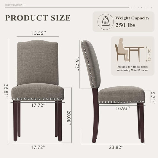 Upholstered Parsons Dining Chairs Set of 2, Modern Dining Room Chairs with Back, Fabric Kitchen Side Chairs with Wood Legs, Nailhead Trim for Dinner Farmhouse Restaurant, Taupe