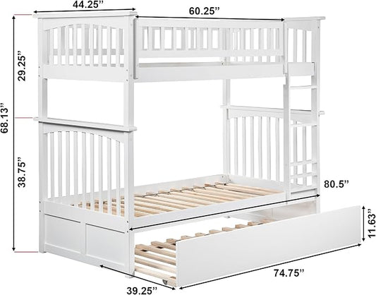 AFI, Columbia Ladder Bunk Bed Twin Over Twin with Twin Trundle, White