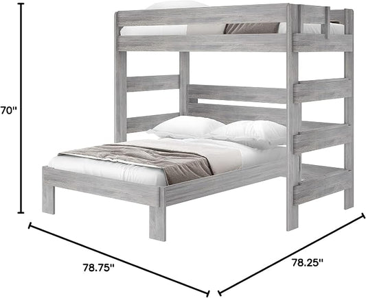 Plank+Beam Rustic Twin Over Full L Shape Bunk Bed, Driftwood
