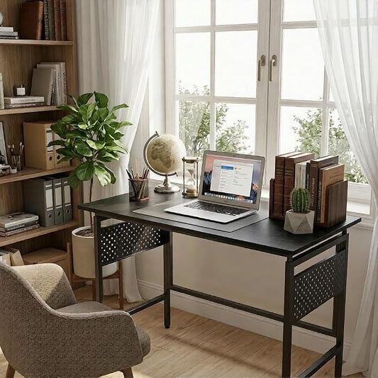Hadulcet Folding Desk, Small Foldable Desk 40" for Small Spaces, Space Saving Computer Table with 2 Movable Pegboard Panels, Easy Assembly for RV & Study Room & Office, Black