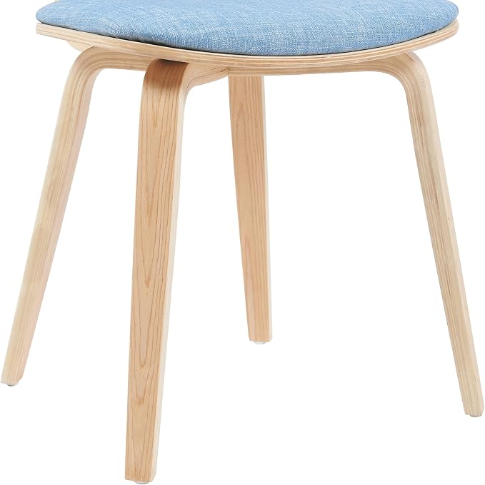Armen Living Jaguar Mid-Century Dining Chair with Light Blue Fabric Upholstered Seat and Patterned Oak Wood Finish