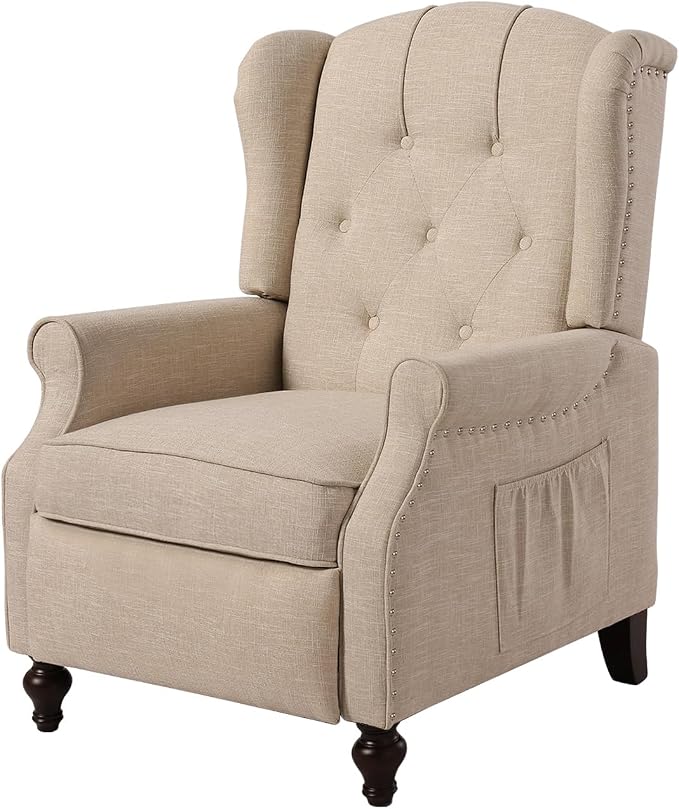 Wingback Recliner Chair with Massage and Heat Tufted Fabric Push Back Arm Chair, Recliner Chair for Living Room Bedroom Home Theater (1,Beige)