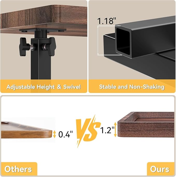 C Table End Table Adjustable Height, 360°Swivel TV Tray Table for Small Spaces, Couch Tables That slide under, C Shaped Side Tables living room and bedroom for Sofa, Bed,Chair, Snack (2, Walnut Brown)