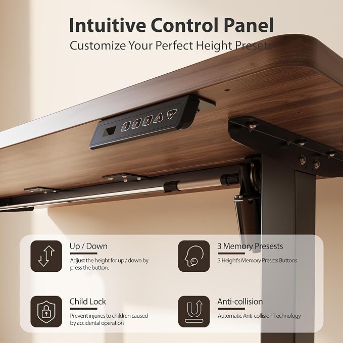 Cubiker Standing Desk, 55x28 Inches Sit Stand Home Office Desk, Electric Stand up Desk, Adjustable Desk with Splice Board, Black Frame/Black Walnut Top