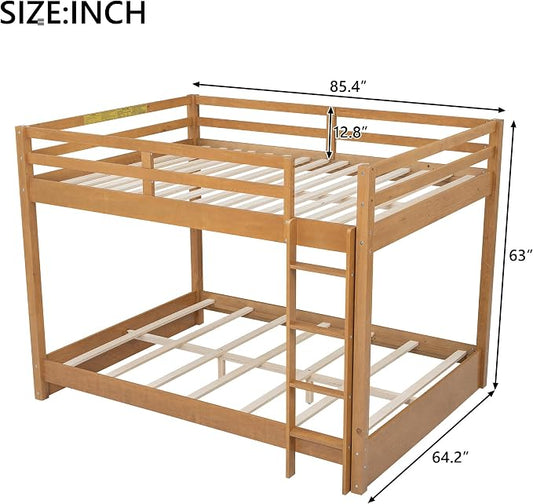 Bellemave Queen Over Queen Size Bunk Bed for Kids/Adults,Solid Wood Bunk Bed Frame Queen Size with Ladder & Safety Guardrails,Wood Color