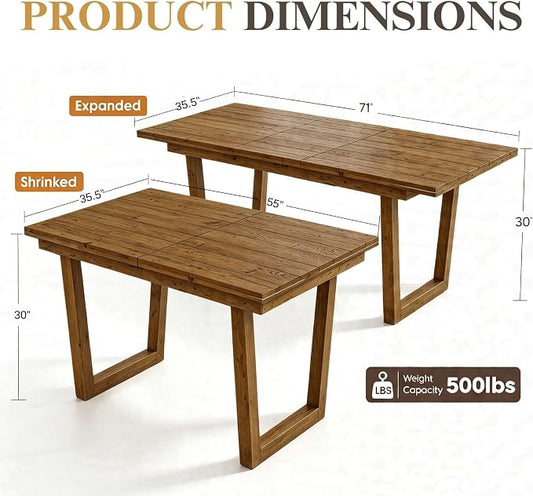 chairus 55"-71" Extendable Reclaimed Wood Dining Table with Butterfly Leaf | Hidden Butterfly Leaf Extends from 55" to 71", Reclaimed Pine Table, Seats 4-8, Sturdy U-shaped Wood Legs, Farmhouse Style