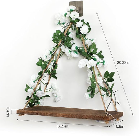 Forest Angle Shelf for Wall,Floating Shelves,Floating Shelves for Wall No Drilling,Adhesive Shelves,Command Strip Shelf,Room Decor Aesthetic,Plant Shelf Wall,Whimsical Decor,2-Piece Set(White Flower)