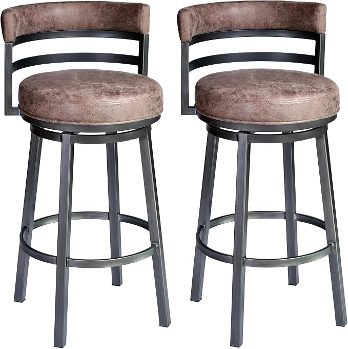 Armen Living Madrid 30" Seat Height Swivel Modern Bandero Tobacco Modern Faux Leather and Mineral Finish Bar Stool for Kitchen Island Counter, Set of 2