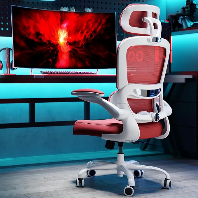 TRALT Office Chair Ergonomic Desk Chair, 330 LBS Home Mesh Office Desk Chairs with Wheels, Comfortable Gaming Chairs (1, Red)