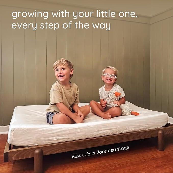 dadada Baby Bliss 4-in-1 Convertible Crib to Toddler Bed & Floor Bed – Made in Italy, GREENGUARD Gold Certified, Baby-Safe Finish, Sustainable Beechwood, Modern Design, 4 Adjustable Heights (Walnut)