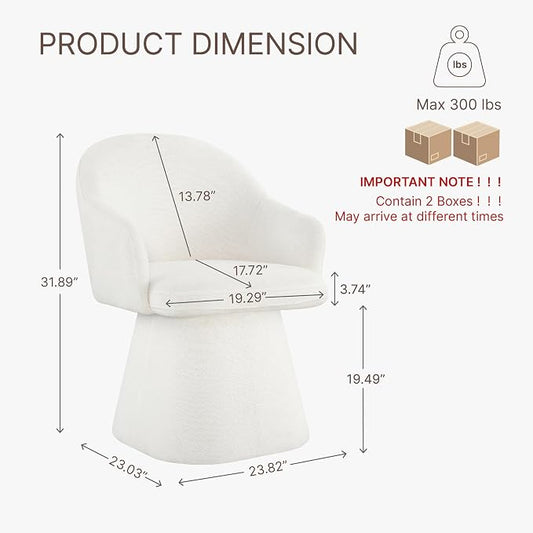 KISLOT Swivel Dining Chairs Set of 2, Upholstered Modern Barrel Dining Chairs with 360° Swivel Base, Chenille Velvet Fabric Accent Kitchen Chairs with Arms, Padded Dining Room Chairs, Cream
