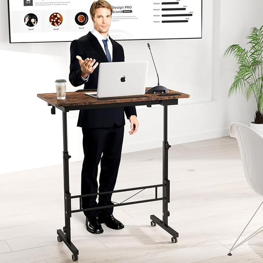 SIDUCAL Standing Desk Height Adjustable with Tiltable Tabletop, Rustic Brown