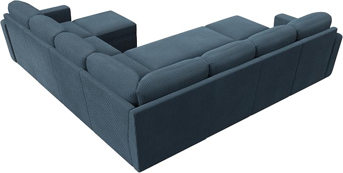 HONBAY Modular Sectional Sleeper Sofa with Pull Out Couch, Corduroy Oversized Sectional Couches Pull Out Bed with U Shaped Sleeper Storage for Living Room - Blue