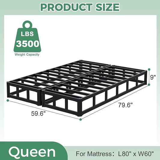 Lutown-Teen 9 Inch Split Queen Box Spring Bed Base, 3500lbs Heavy Duty Metal High Profile Box Spring for Queen Bed Mattress Foundation with Fabric Cover, Noise-Free, Non Slip, Easy Assembly
