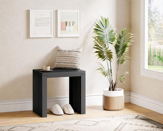 Bamboo Dining Bench, 18'' Slatted Design Entryway Bench, Black | Modern Solid Bamboo Seating Bench for Indoor & Outdoor Use, Ideal for Kitchen, Hallway, Bedroom
