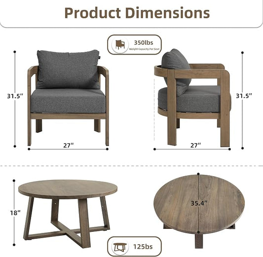 Outdoor Patio Furniture Set, 5 Pieces Modern Metal Patio Conversation Set with 6" Thick Cushions, Outdoor Lounge Sofa 350lbs for Backyard Porch Balcony, Grey